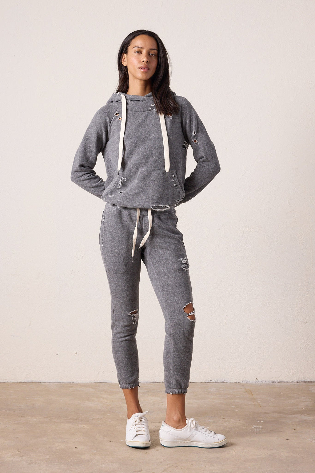 Sayde Slim Destroyed Melange Terry Sweatpant