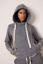 Lisse Fitted Destroyed Melange Terry Hoodie