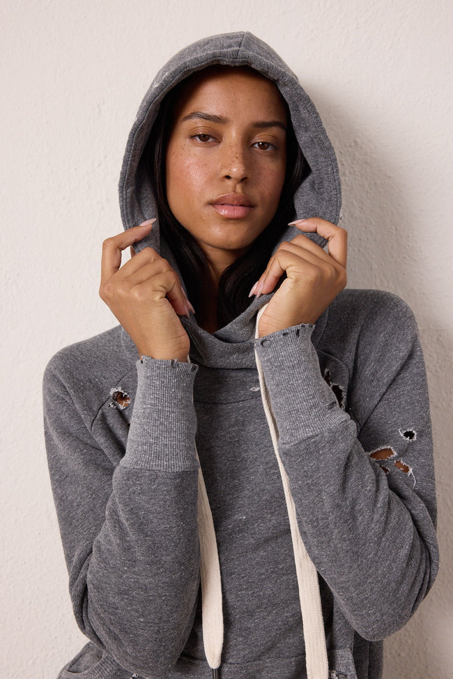 Lisse Fitted Destroyed Melange Terry Hoodie Hover Image