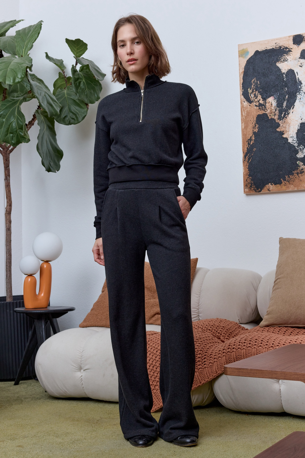 Louis Pleated Wide Leg Cloud Fleece Pant